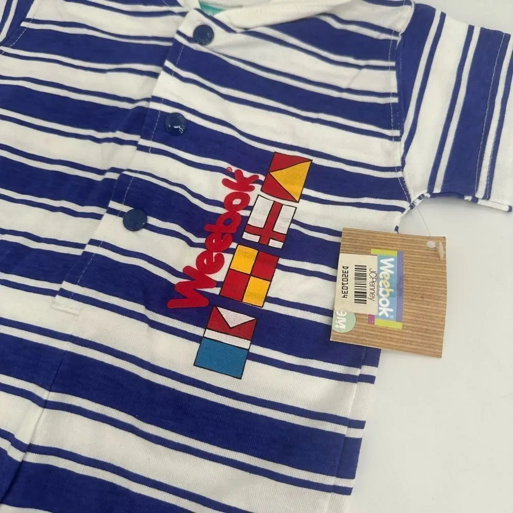 VTG Sears Weebok Baby Romper 6/9 Month Blue Striped One Piece Collared NWT